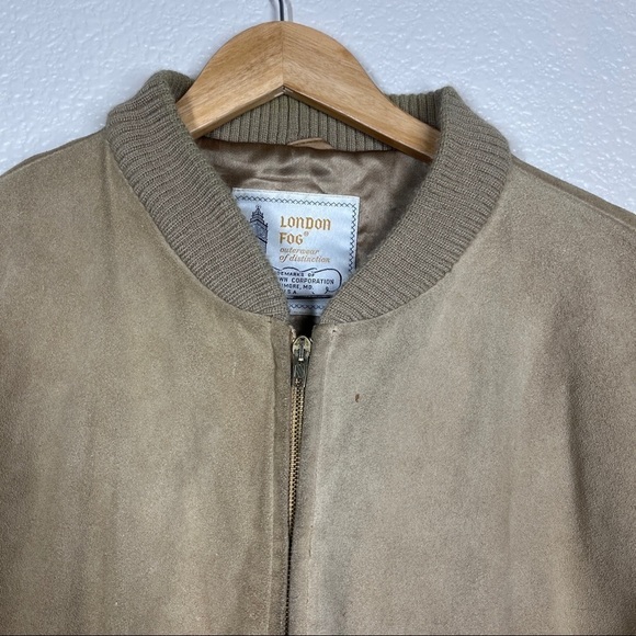 Vintage London Fog Bomber Jacket 70’s Suede Leather Beige Men’s Size 46 Reg - Picture 4 of 12